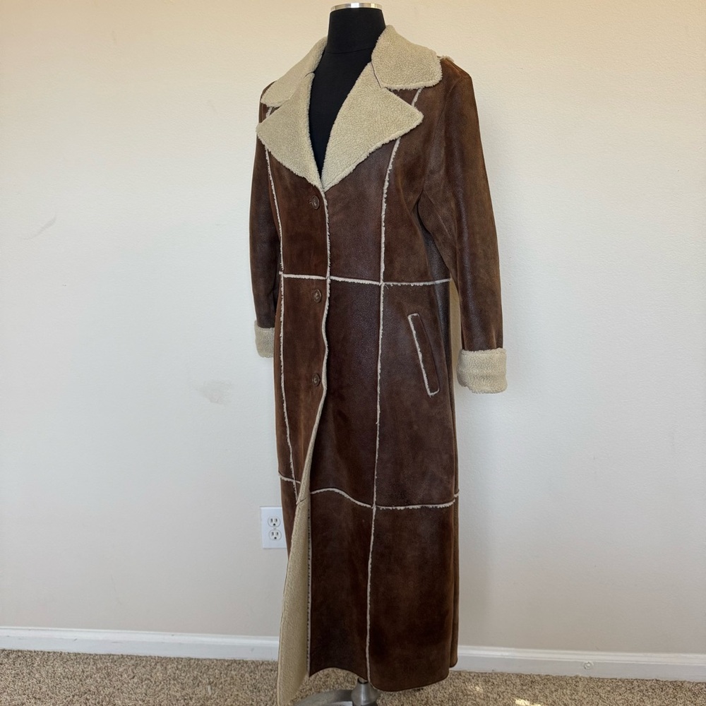 Vintage Wilsons Leather Pelle Studio Shearling Long Coat Brown Size Large - Picture 5 of 10